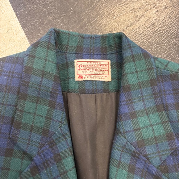 Vintage USA Pendleton Petite Black Watch Tartan Wool Blazer Pants Suit Set 26" - Picture 2 of 16